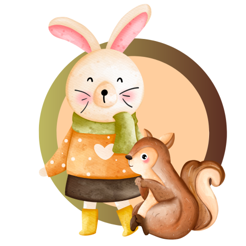 Cute Bunny and Squirrel Illustration