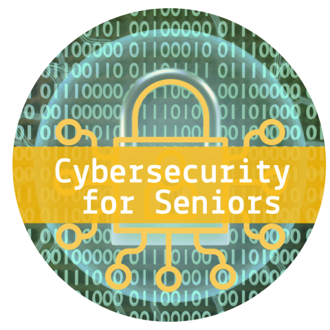 Green circle with text "Cybersecurity for seniors"