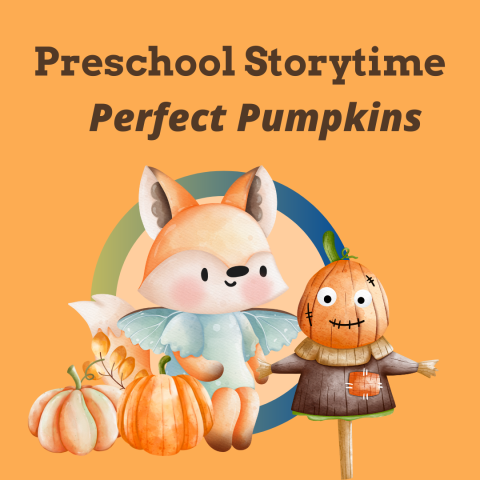 cute fox sitting together with a pumpkinhead scarecrow for storytime