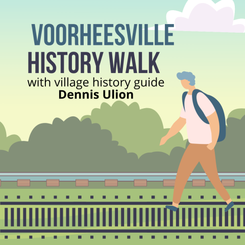 illustration of a person wearing a backpack walking on a railroad track