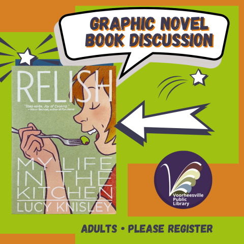 Graphic Novel Book Discussion in a cartoon font