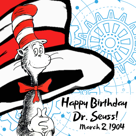 cat in the Hat is celebrating Dr. Seuss' birthday