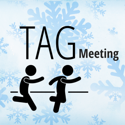 two icons of people running and playing tag with words TAG Meeting