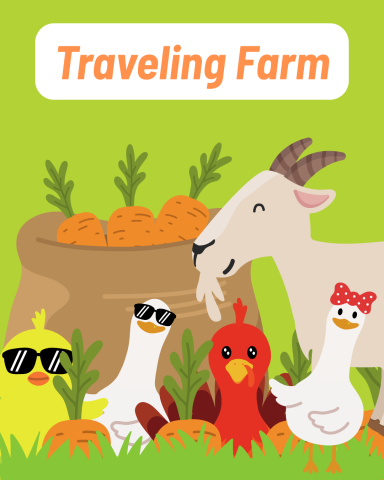 Chicks, geese, a turkey and a goat. Some wearing sunglasses.