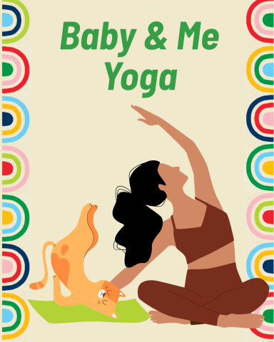 Mom and a cat in a yoga stretch position