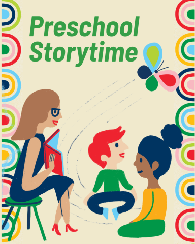 adult reading a book to two children