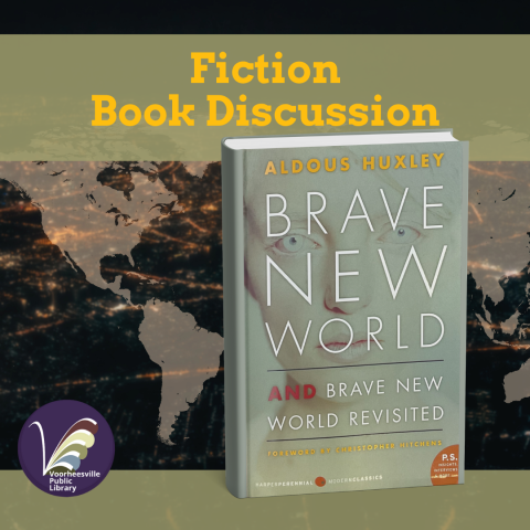 World map background behind the book cover for Brave New World