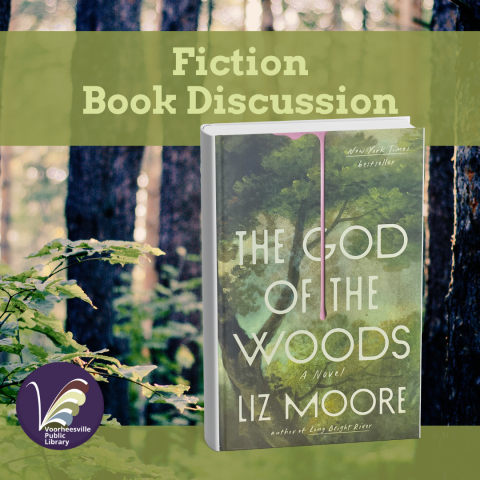 Woods in the background and on the book cover