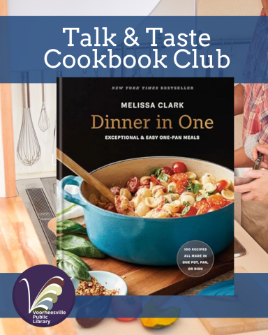 Book cover with blue pan filled with noodles and tomatoes
