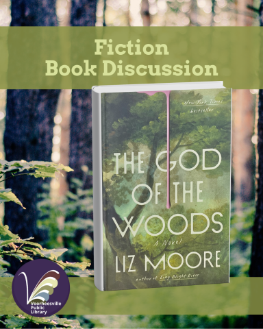 Woods in the background and on the book cover