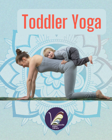 Toddler balancing on their mom who is trying to do a yoga pose.