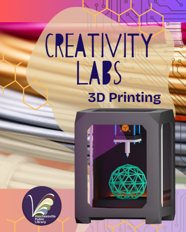 Creativity Lab with 3D Printer and colored filament in the background