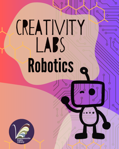 Outline for a robot waving encouragemnt for teens to come to The Creativity Labs program