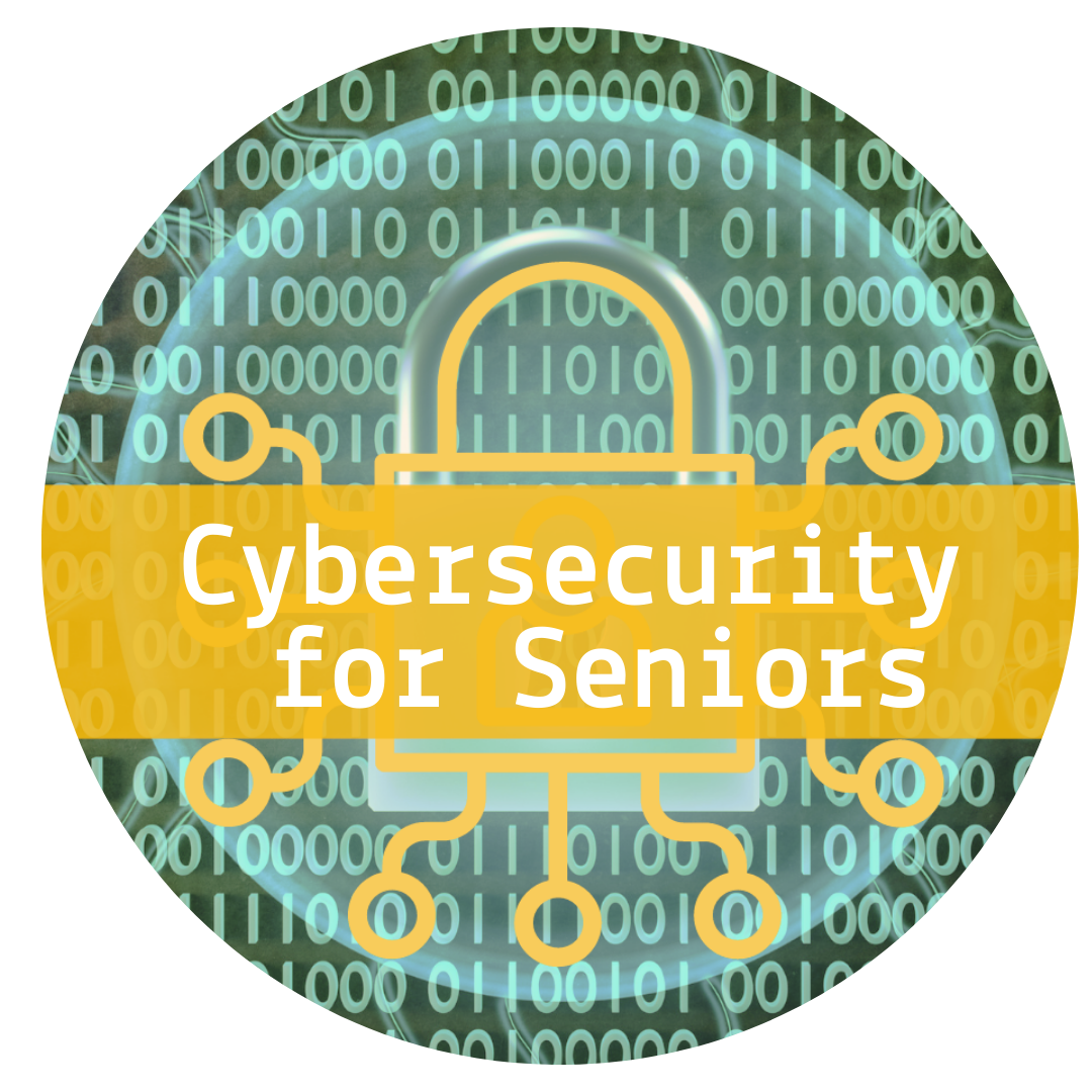 Green circle with text "Cybersecurity for seniors"