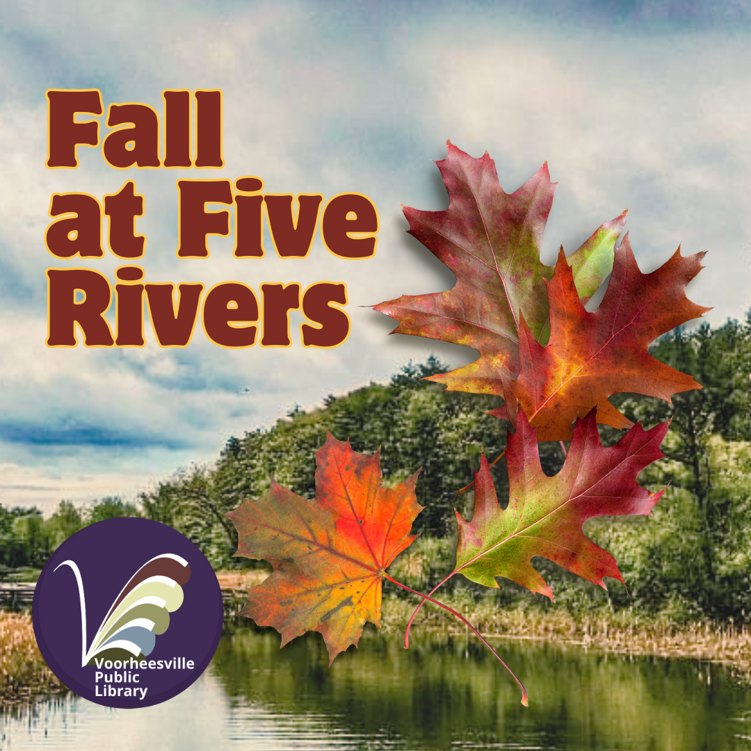 photo of trees and water overlaid with autumn leaves