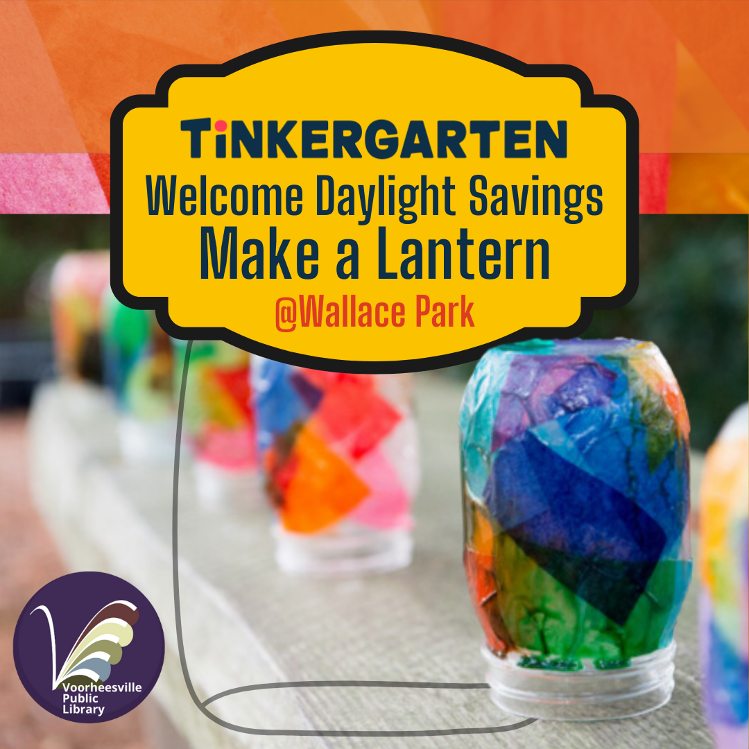 Glass jar decorated with tissue paper squares for the Tinkergarten Daylight Savings Program