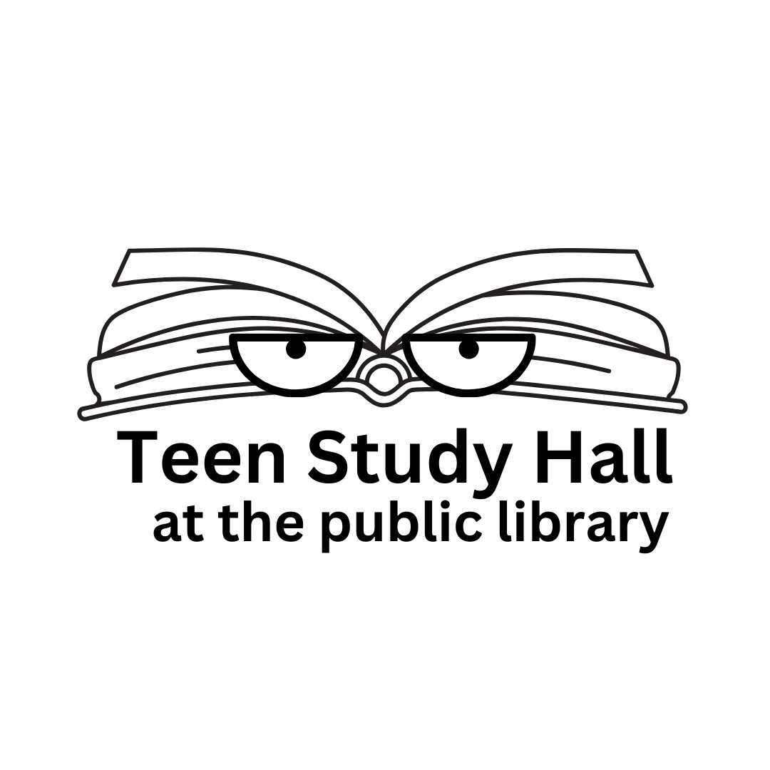 words Teen Study Hall showing an open book icon with eyes