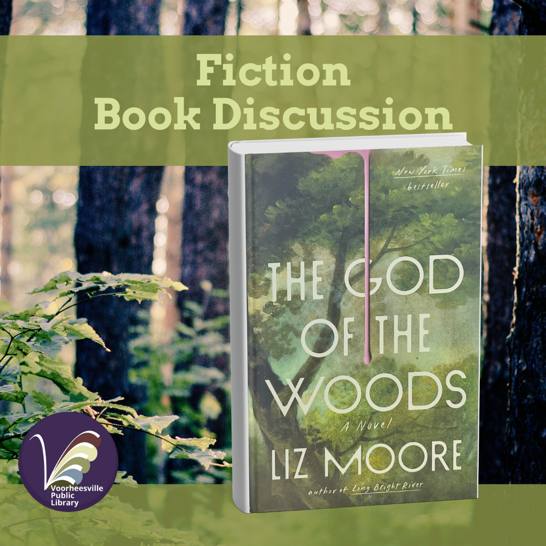 Woods in the background and on the book cover