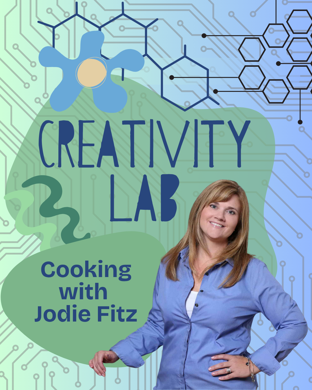Joidie Fitz standing in front of Creativity Lab colorful logo