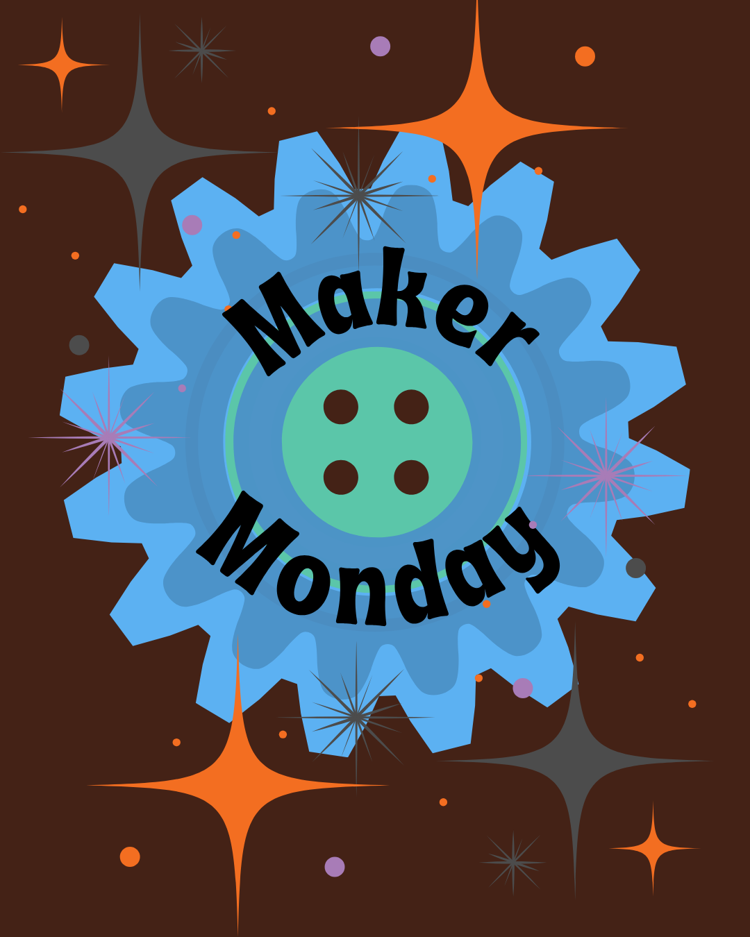 Maker Monday gears with a starry background