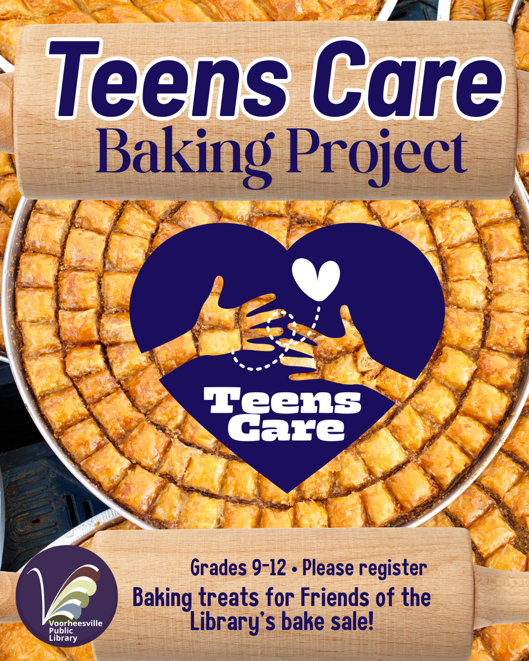 Teens care with a round plate of baklava in the background