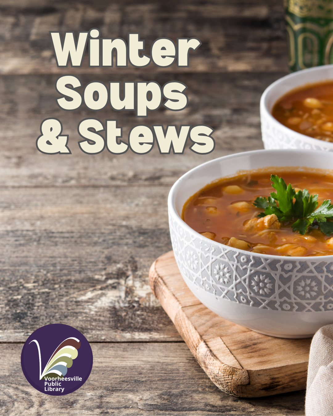 Two bowls filled with delicious soups for the winter soups and stews program