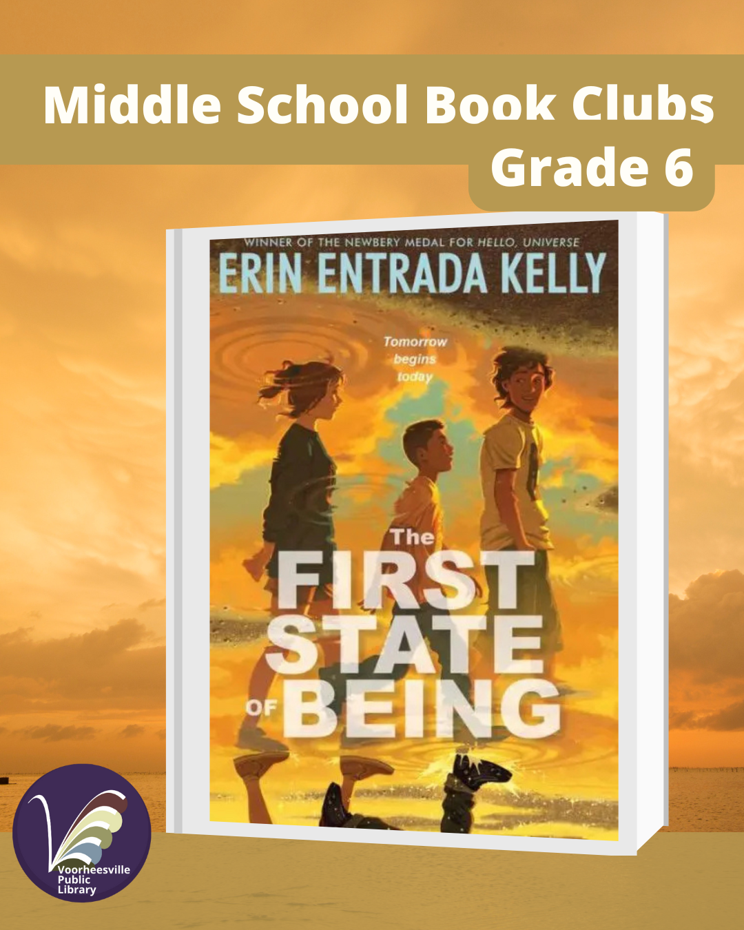 Book cover with three teens walking during golden hour.